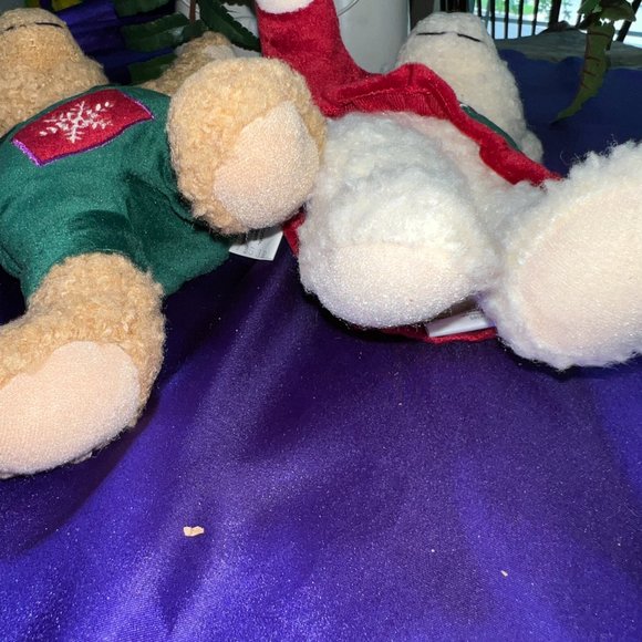 VTG📌Hallmark Christmas Kissing Mistletoe Teddy Bears Plush Animals Love & Kiss - Picture 13 of 14